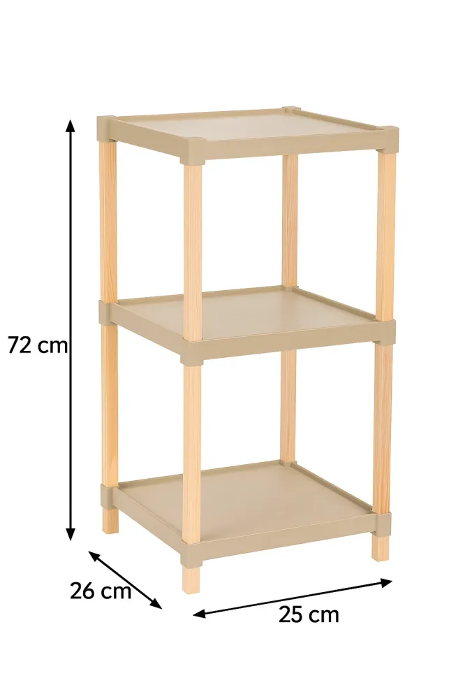 FixWood Houten Modulaire Opbergrek – Massief Hout & Kunststof – Badkamerrek, Keukenrek Plantenrek – 72 cm Hoog – Beige-Nat...