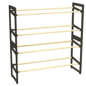 FixWood Houten Schoenenrek – 2--1 Stapelbaar Schoenenrek – 2 4 Lagen – Compact, Duurzaam en Stijlvol – Zwart-Hout – 65x26x...