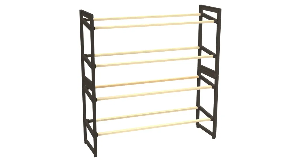 FixWood Houten Schoenenrek – 2--1 Stapelbaar Schoenenrek – 2 4 Lagen – Compact, Duurzaam en Stijlvol – Zwart-Hout – 65x26x...