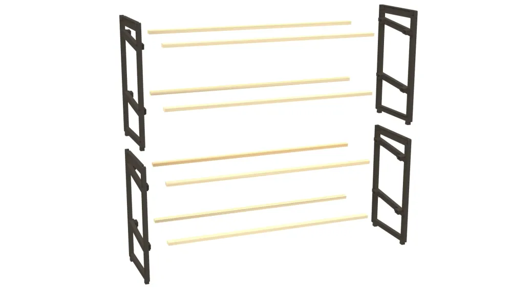 FixWood Houten Schoenenrek – 2--1 Stapelbaar Schoenenrek – 2 4 Lagen – Compact, Duurzaam en Stijlvol – Zwart-Hout – 65x26x...