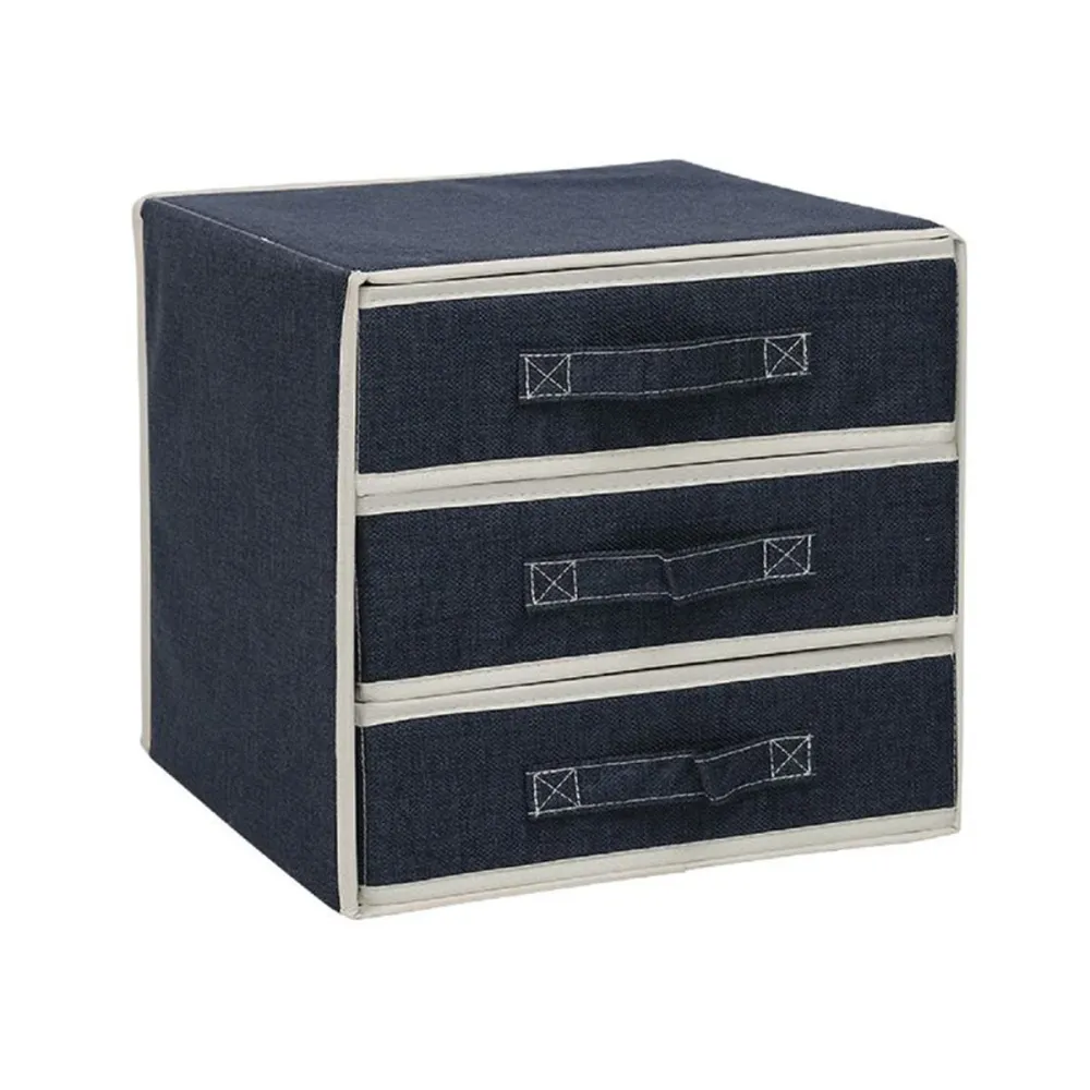 Ladekast Linnen Opvouwbaar - Blauw - 30 x 30 x 30 cm - Kleding Organizer - Opvouwbare Ondergoed Organizer met 3 Laders - O...