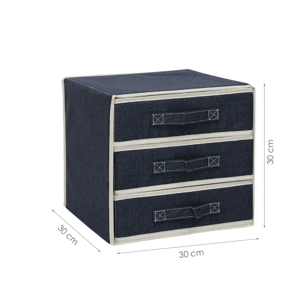 Ladekast Linnen Opvouwbaar - Blauw - 30 x 30 x 30 cm - Kleding Organizer - Opvouwbare Ondergoed Organizer met 3 Laders - O...
