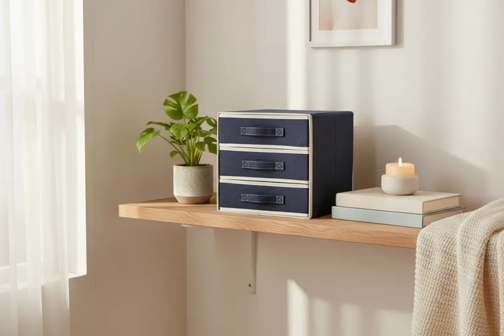 Ladekast Linnen Opvouwbaar - Blauw - 30 x 30 x 30 cm - Kleding Organizer - Opvouwbare Ondergoed Organizer met 3 Laders - O...