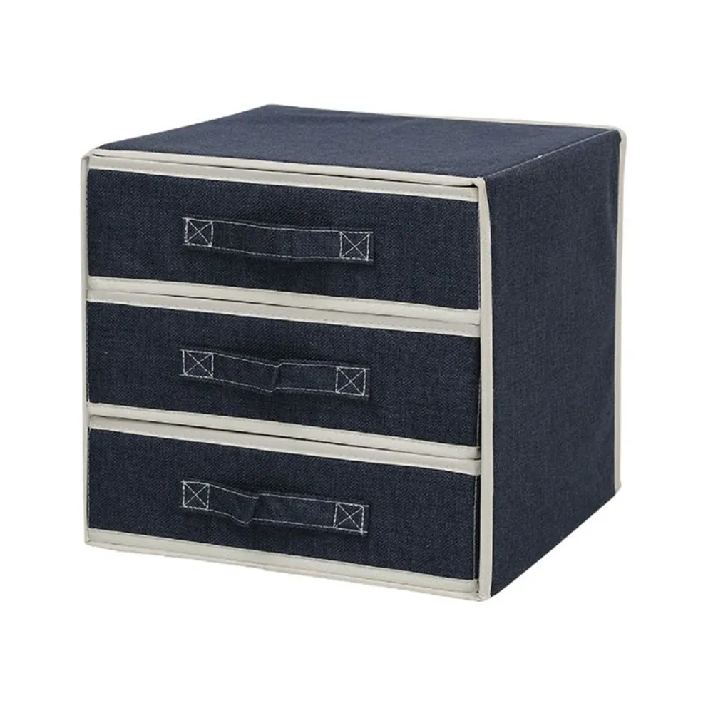 Ladekast Linnen Opvouwbaar - Blauw - 30 x 30 x 30 cm - Kleding Organizer - Opvouwbare Ondergoed Organizer met 3 Laders - O...