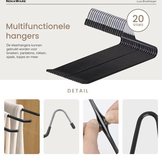 Luxe Broekhanger – 20 stuks – Metalen Kledinghangers – Kledingkast Organizer – Kleerhangers – Ruimtebesparende Broekhanger...