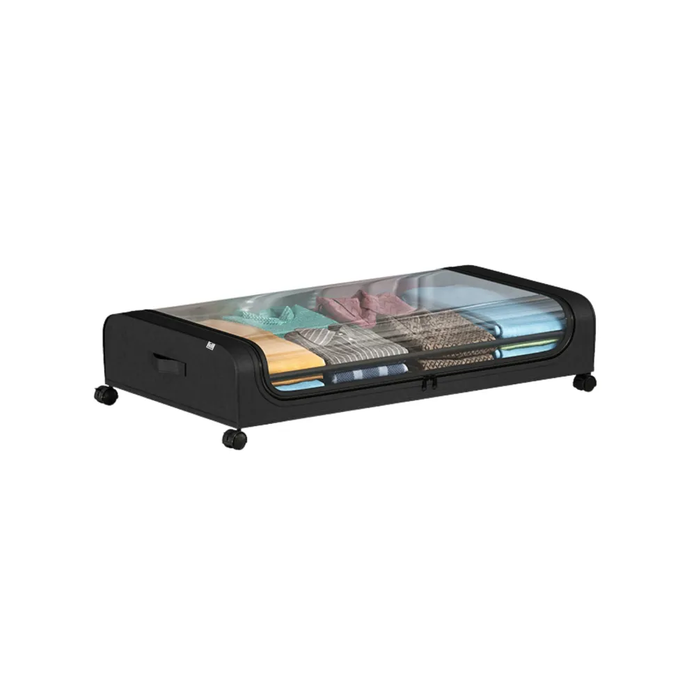 Onderbed Opbergbox met Wielen – Opbergbox Onder Bed 80x44x16 cm – Transparant & Stofvrij – Opbergbox voor Kleding, Schoene...