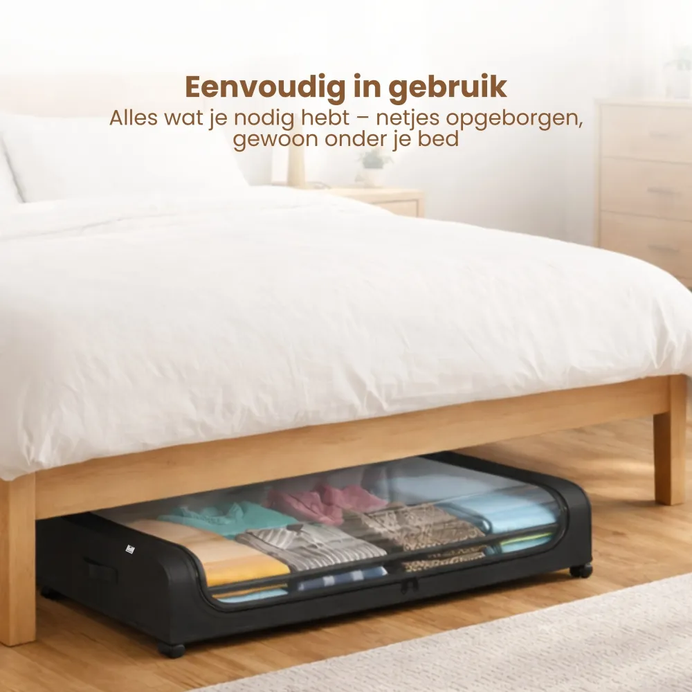 Onderbed Opbergbox met Wielen – Opbergbox Onder Bed 80x44x16 cm – Transparant & Stofvrij – Opbergbox voor Kleding, Schoene...