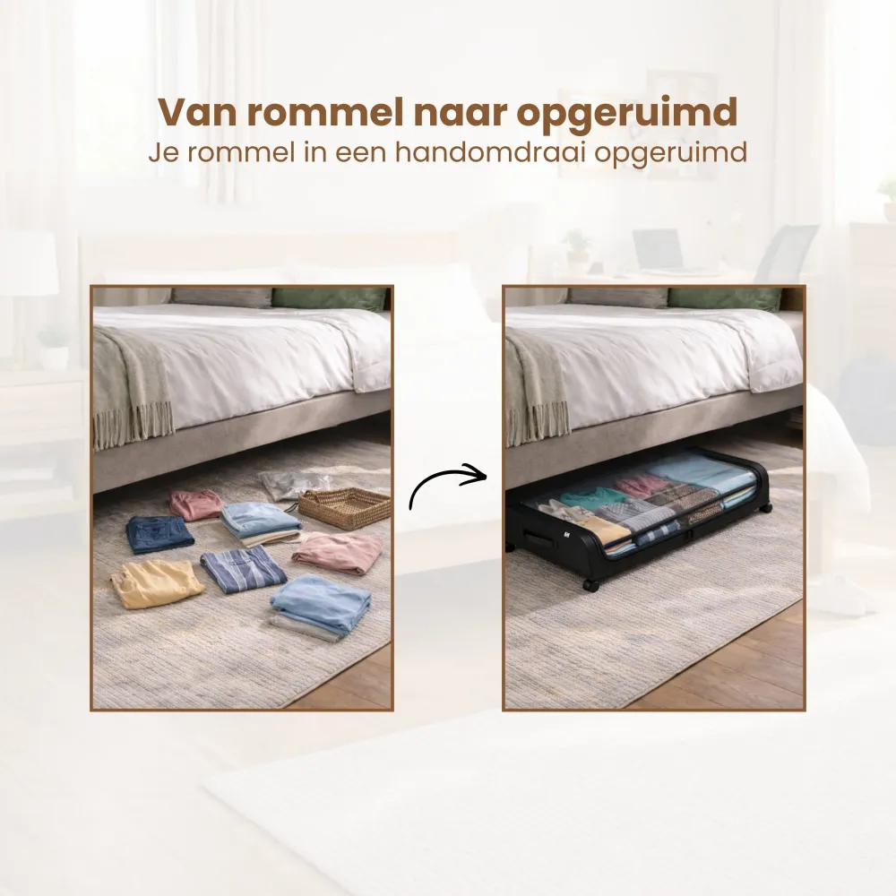 Onderbed Opbergbox met Wielen – Opbergbox Onder Bed 80x44x16 cm – Transparant & Stofvrij – Opbergbox voor Kleding, Schoene...