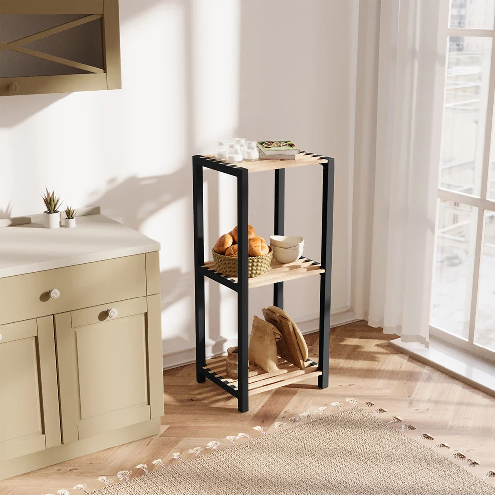 Opbergrek 3 Lagen – Kunststof & Hout – Lichtgewicht Multifunctioneel Kastje – Voor Keuken, Woonkamer Badkamer – 78 x 35 x...