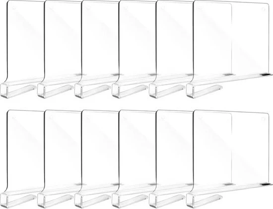 Plankverdeler - 12 Stuks - Transparant - Acryl - Kledingkast Organizer - Plank Organizer - Boekenstandaard - Plank Verdeler