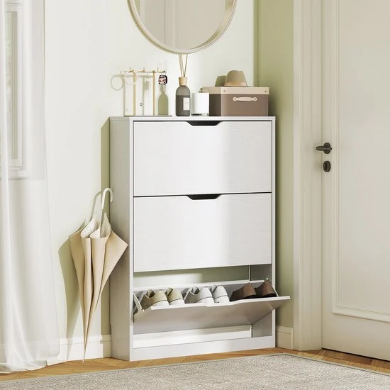 Schoenenkast 3-vaks voor 12 Paar Schoenen mt 47 - 17x80x108 cm - Wit