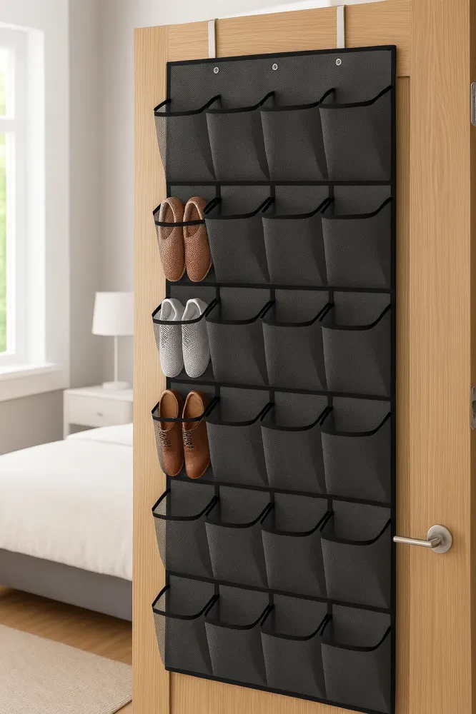 Schoenenkast Hangend - Schoenenzak 30 vakken - Opbergen van Schoenen aan Deur - Schoenenzak Zwart - Oplossing voor rondsli...