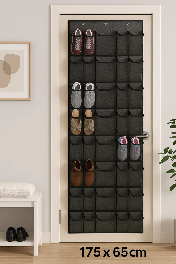Schoenenkast Hangend - Schoenenzak 30 vakken - Opbergen van Schoenen aan Deur - Schoenenzak Zwart - Oplossing voor rondsli...
