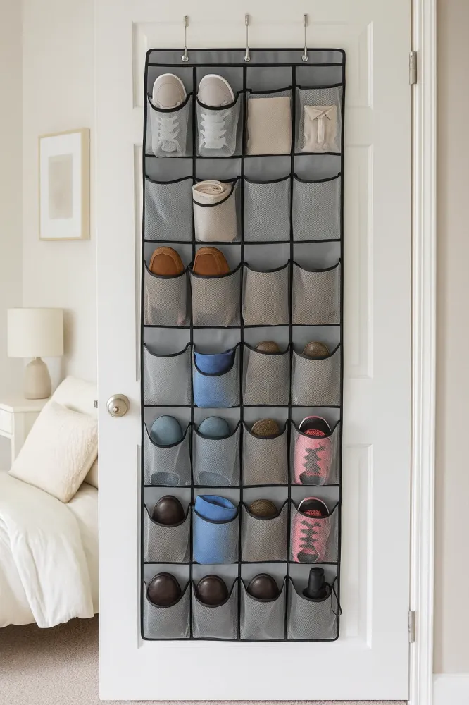Schoenenkast Hangend - Schoenenzak 35 vakken - Opbergen van Schoenen aan Deur - Schoenenzak Grijs - Oplossing voor rondsli...