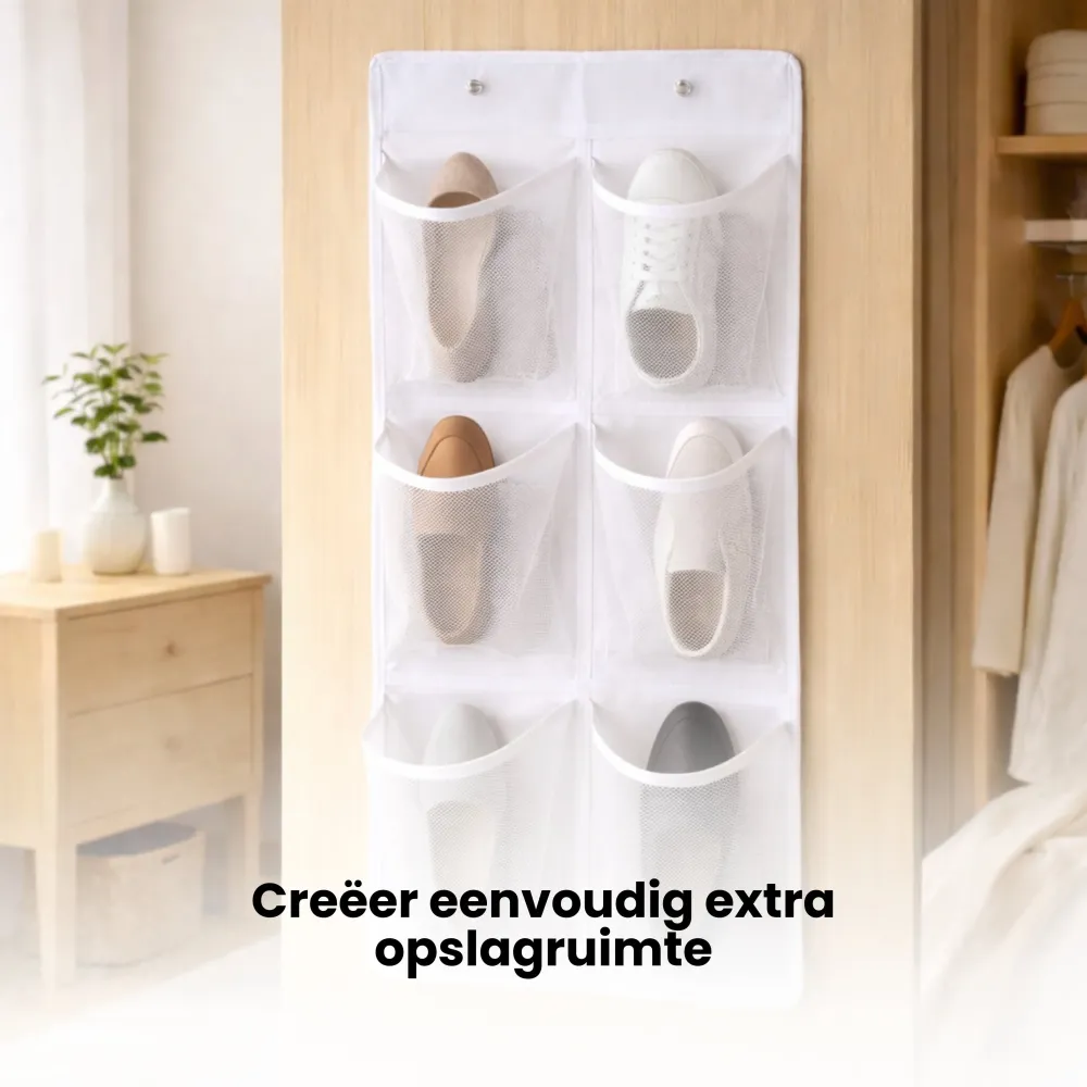Schoenenkast Hangend - Schoenenzak 6 vakken - Opbergen van Schoenen aan Deur - Schoenenzak Wit - Oplossing voor rondslinge...