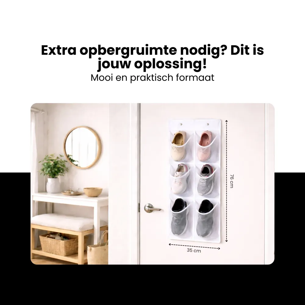 Schoenenkast Hangend - Schoenenzak 6 vakken - Opbergen van Schoenen aan Deur - Schoenenzak Wit - Oplossing voor rondslinge...