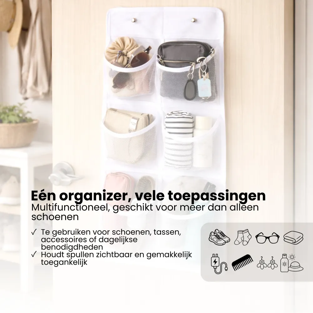 Schoenenkast Hangend - Schoenenzak 6 vakken - Opbergen van Schoenen aan Deur - Schoenenzak Wit - Oplossing voor rondslinge...