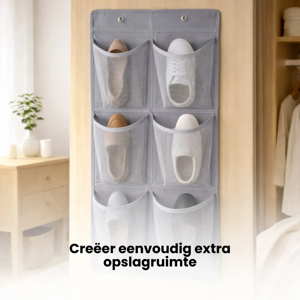 Schoenenkast Hangend - Schoenenzak 6 vakken - Opbergen van Schoenen aan Deur - Schoenenzak Grijs - Oplossing voor rondslin...
