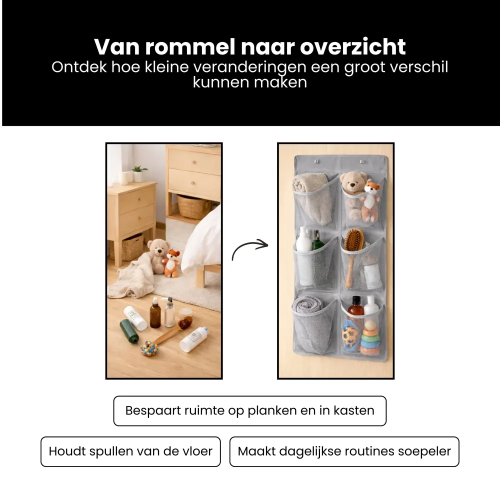 Schoenenkast Hangend - Schoenenzak 6 vakken - Opbergen van Schoenen aan Deur - Schoenenzak Grijs - Oplossing voor rondslin...