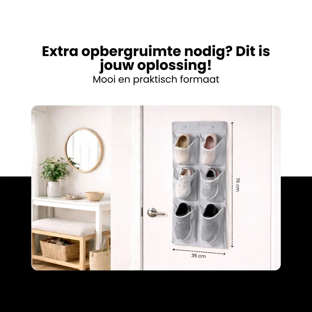 Schoenenkast Hangend - Schoenenzak 6 vakken - Opbergen van Schoenen aan Deur - Schoenenzak Grijs - Oplossing voor rondslin...