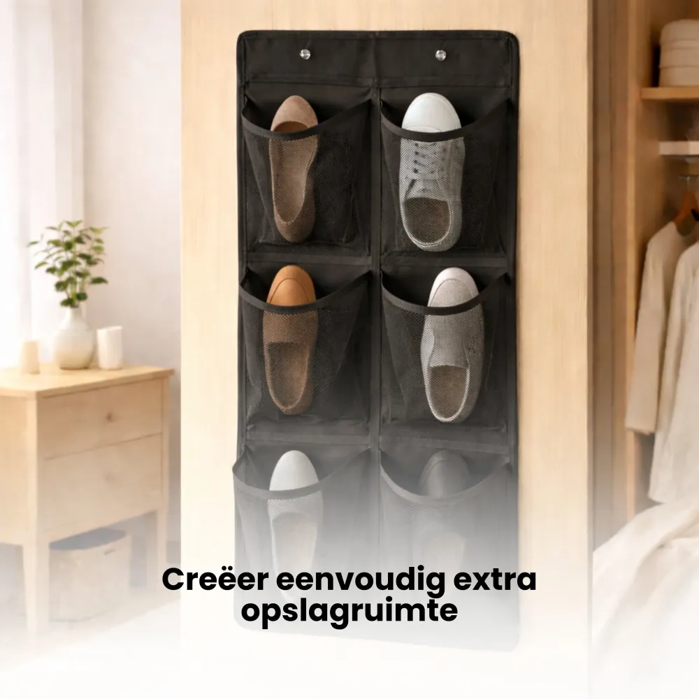 Schoenenkast Hangend - Schoenenzak 6 vakken - Opbergen van Schoenen aan Deur - Schoenenzak Zwart - Oplossing voor rondslin...