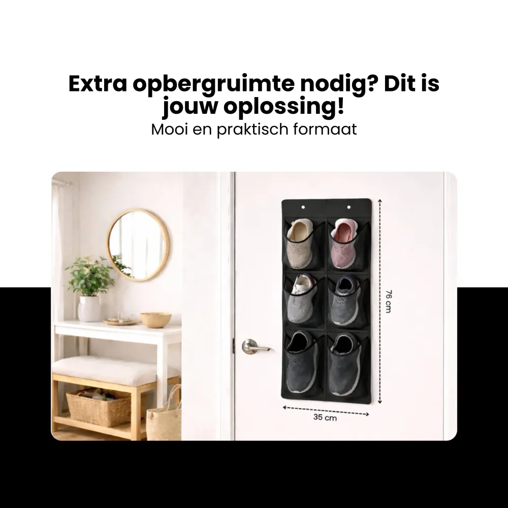 Schoenenkast Hangend - Schoenenzak 6 vakken - Opbergen van Schoenen aan Deur - Schoenenzak Zwart - Oplossing voor rondslin...