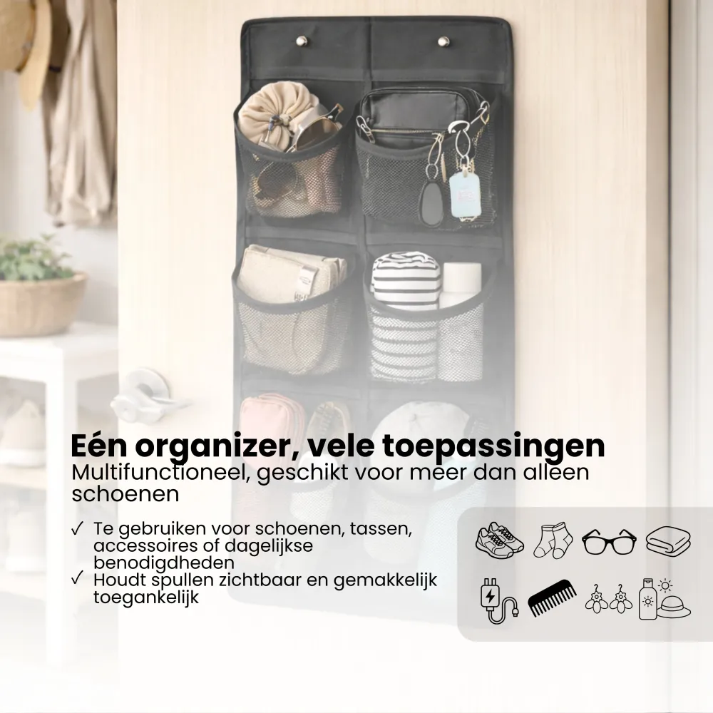 Schoenenkast Hangend - Schoenenzak 6 vakken - Opbergen van Schoenen aan Deur - Schoenenzak Zwart - Oplossing voor rondslin...