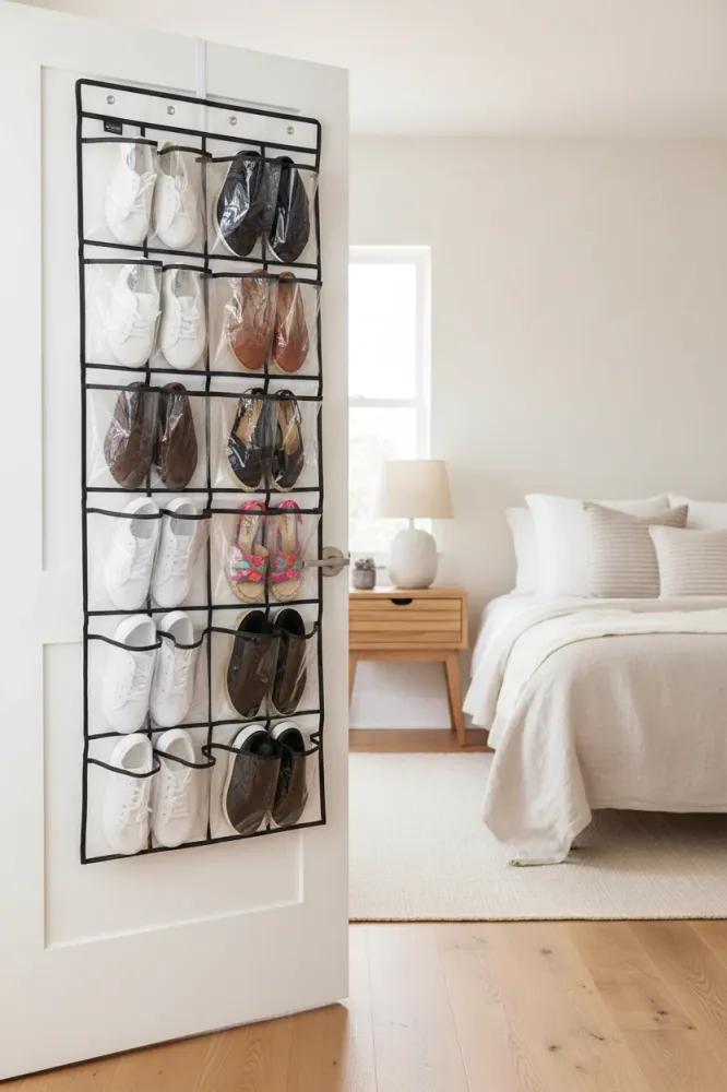 Schoenenkast Hangend - Schoenenzak 24 vakken - Opbergen van Schoenen aan Deur - Wit
