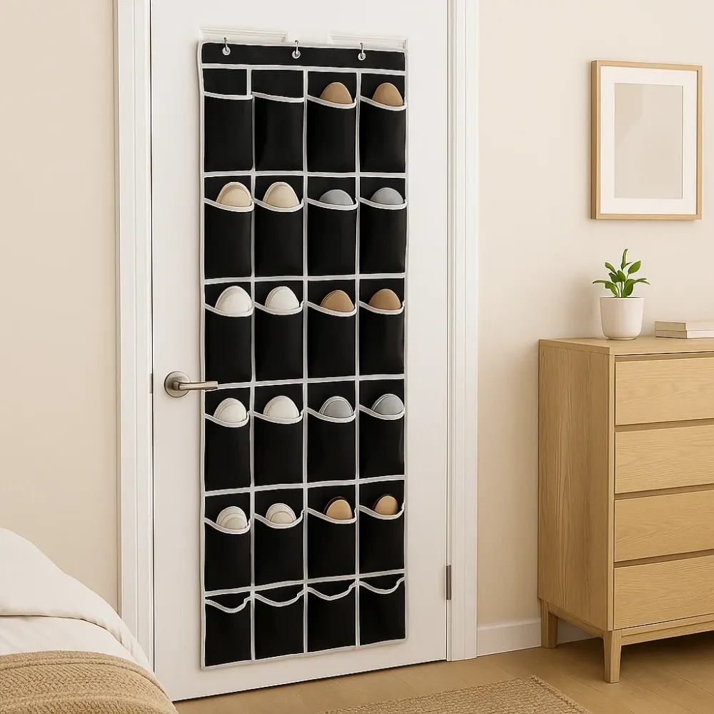 Schoenenkast Hangend - Schoenenzak 35 vakken - Opbergen van Schoenen aan Deur - Schoenenzak Zwart-Wit - Oplossing voor ron...