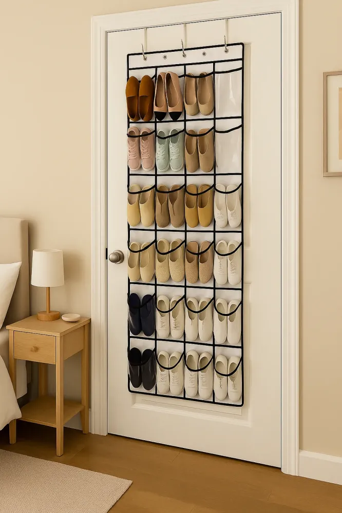 Schoenenkast Hangend - Schoenenzak 35 vakken - Opbergen van Schoenen aan Deur - Schoenenzak Wit-Zwart - Oplossing voor ron...