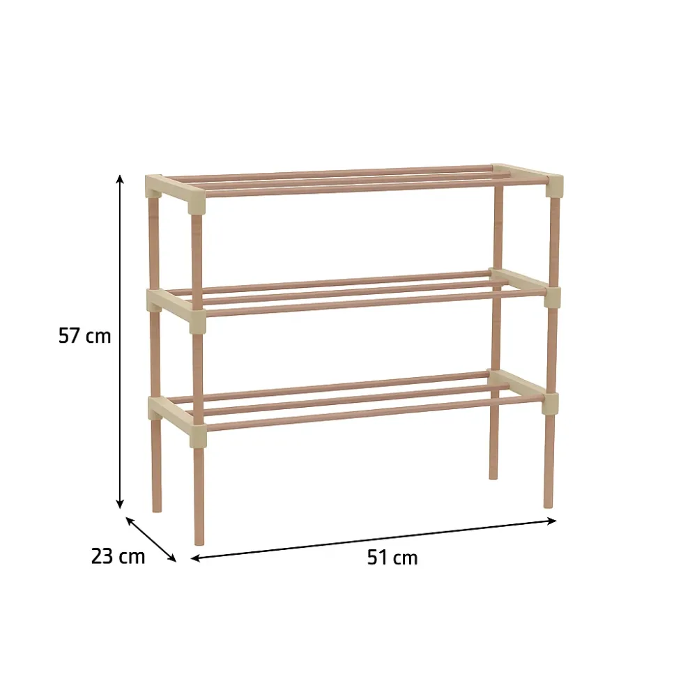 Schoenenrek 3 Lagen – Beige - Houten Schoenenkast – Compact & Ruimtebesparend Schoenenrek voor 9+ Paar – Modern Design – 5...