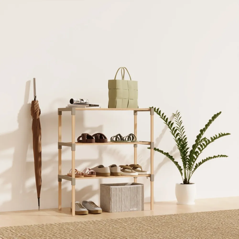 Schoenenrek 3 Lagen – Beige - Houten Schoenenkast – Compact & Ruimtebesparend Schoenenrek voor 9+ Paar – Modern Design – 5...