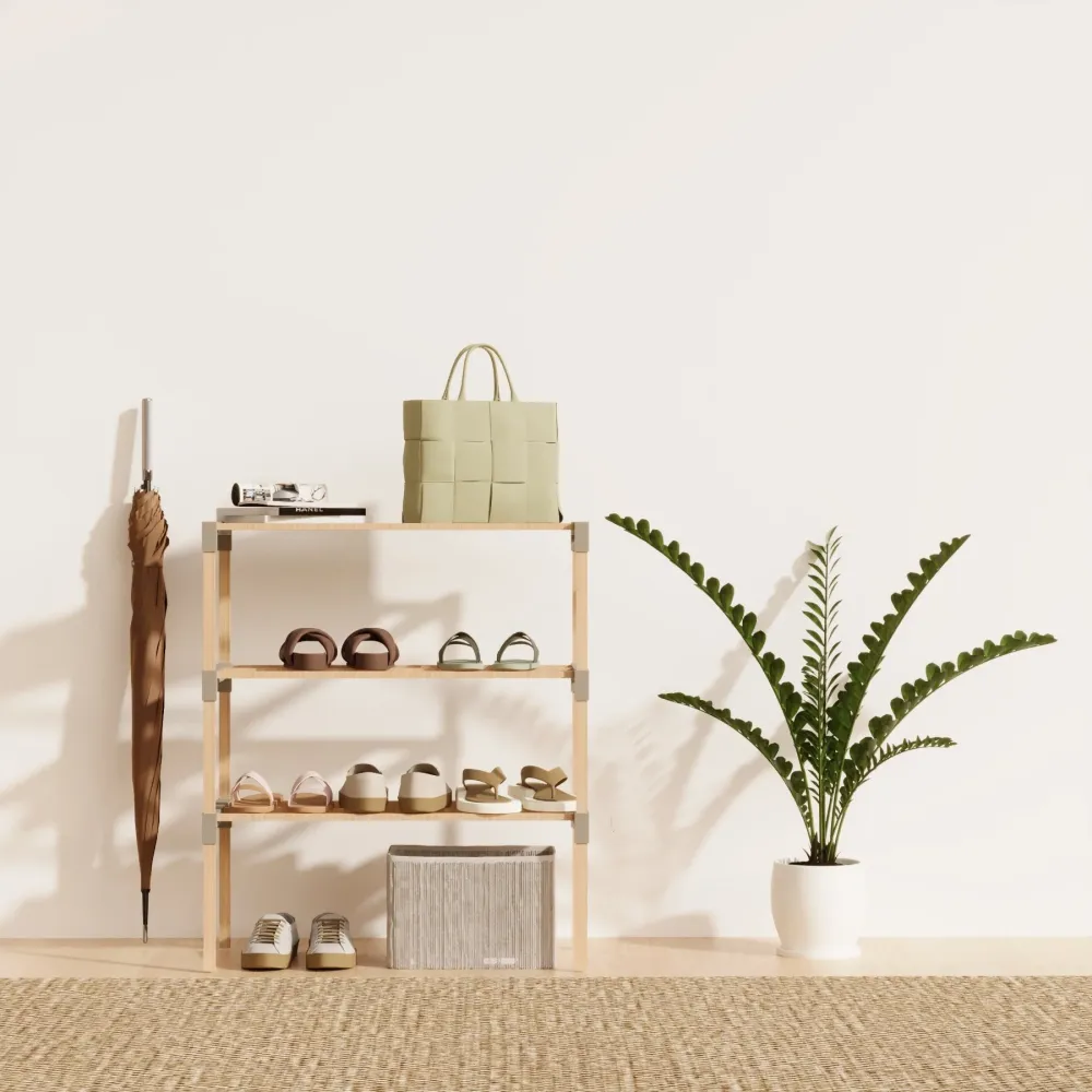 Schoenenrek 3 Lagen – Beige - Houten Schoenenkast – Compact & Ruimtebesparend Schoenenrek voor 9+ Paar – Modern Design – 5...
