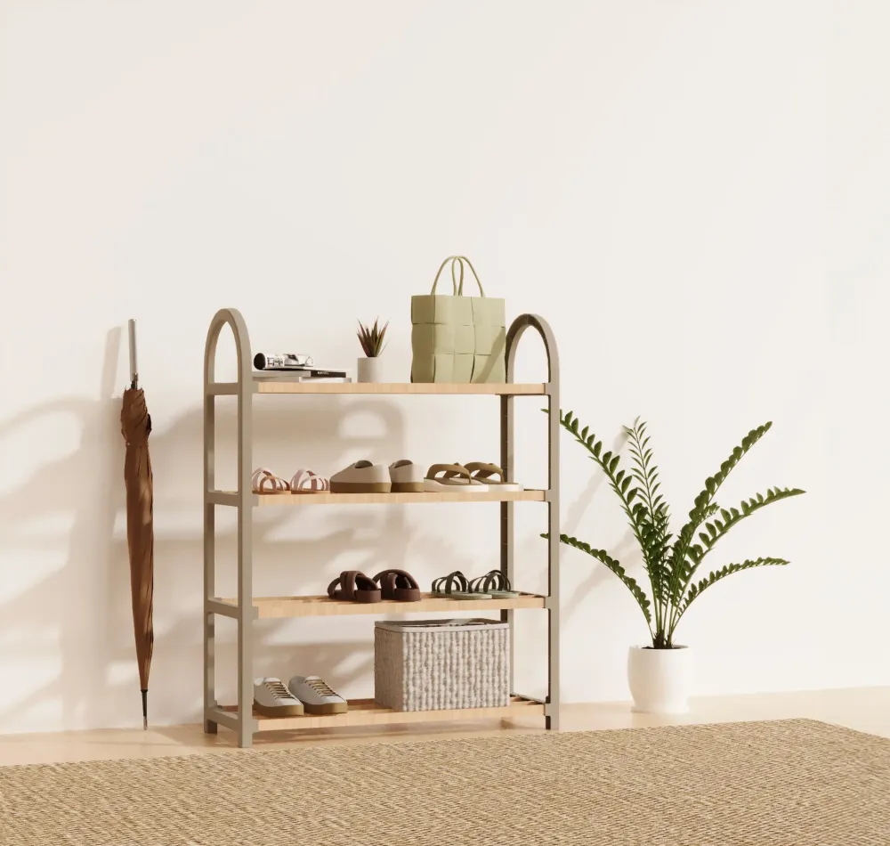 Schoenenrek 4 Lagen – Ruimtebesparend Schoenenkast – Modern Design – Metaal & Hout – Voor 12+ Paar Schoenen – Opbergsystee...