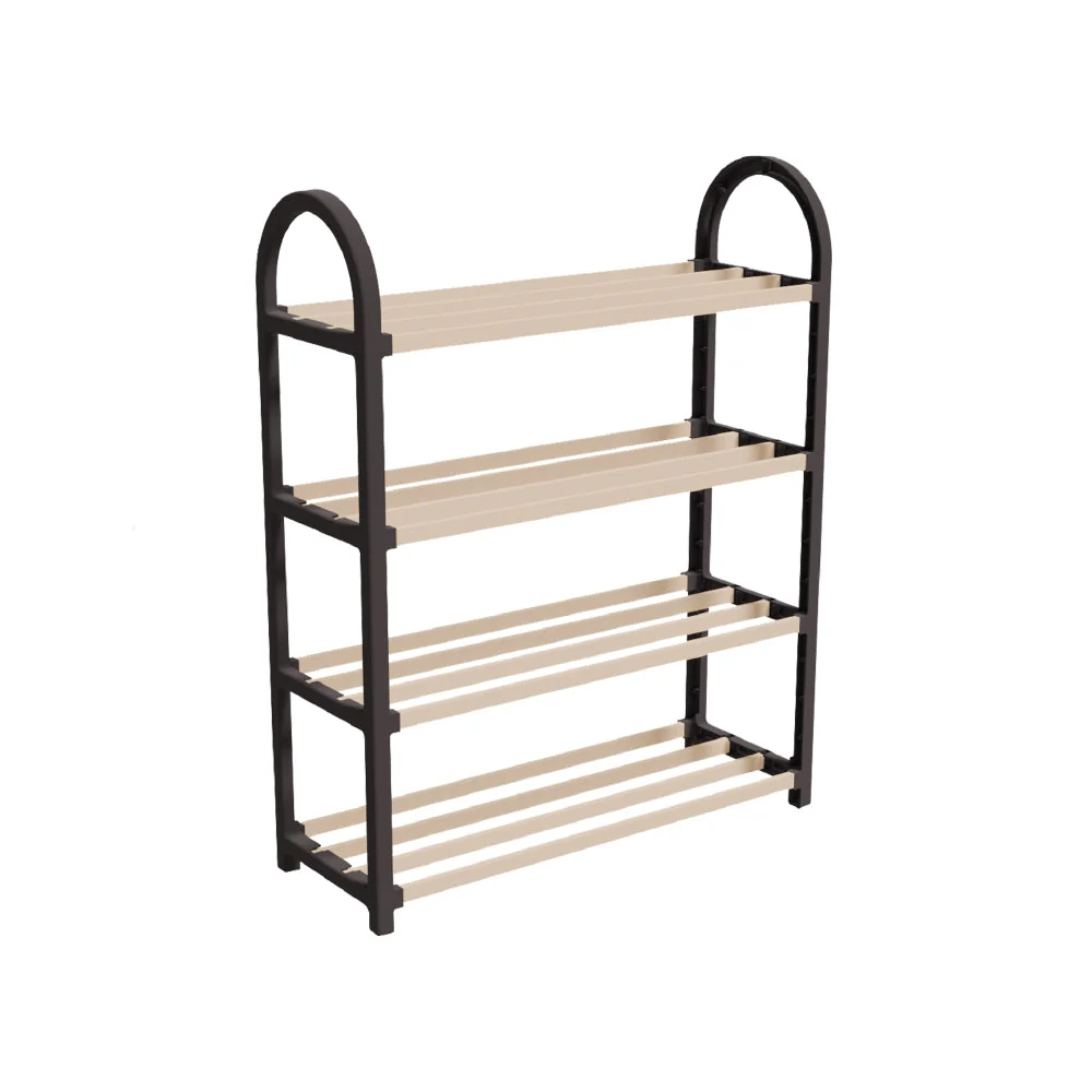 Schoenenrek 4 Lagen – Zwart - Ruimtebesparend Schoenenkast – Modern Design – Metaal & Hout – Voor 12+ Paar Schoenen – Opbe...