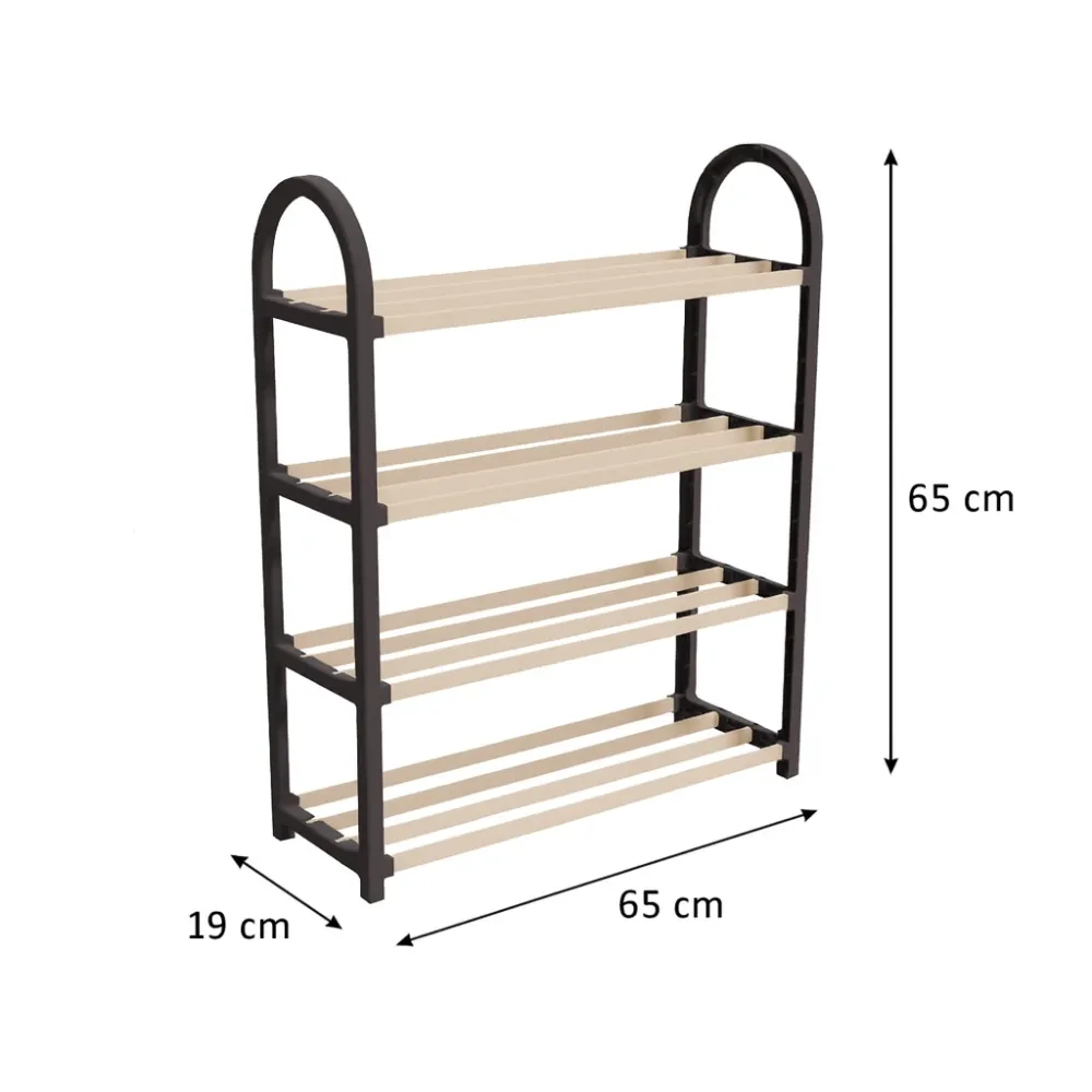 Schoenenrek 4 Lagen – Zwart - Ruimtebesparend Schoenenkast – Modern Design – Metaal & Hout – Voor 12+ Paar Schoenen – Opbe...
