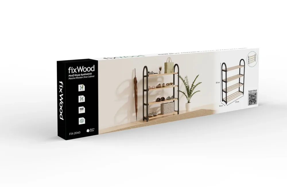 Schoenenrek 4 Lagen – Zwart - Ruimtebesparend Schoenenkast – Modern Design – Metaal & Hout – Voor 12+ Paar Schoenen – Opbe...