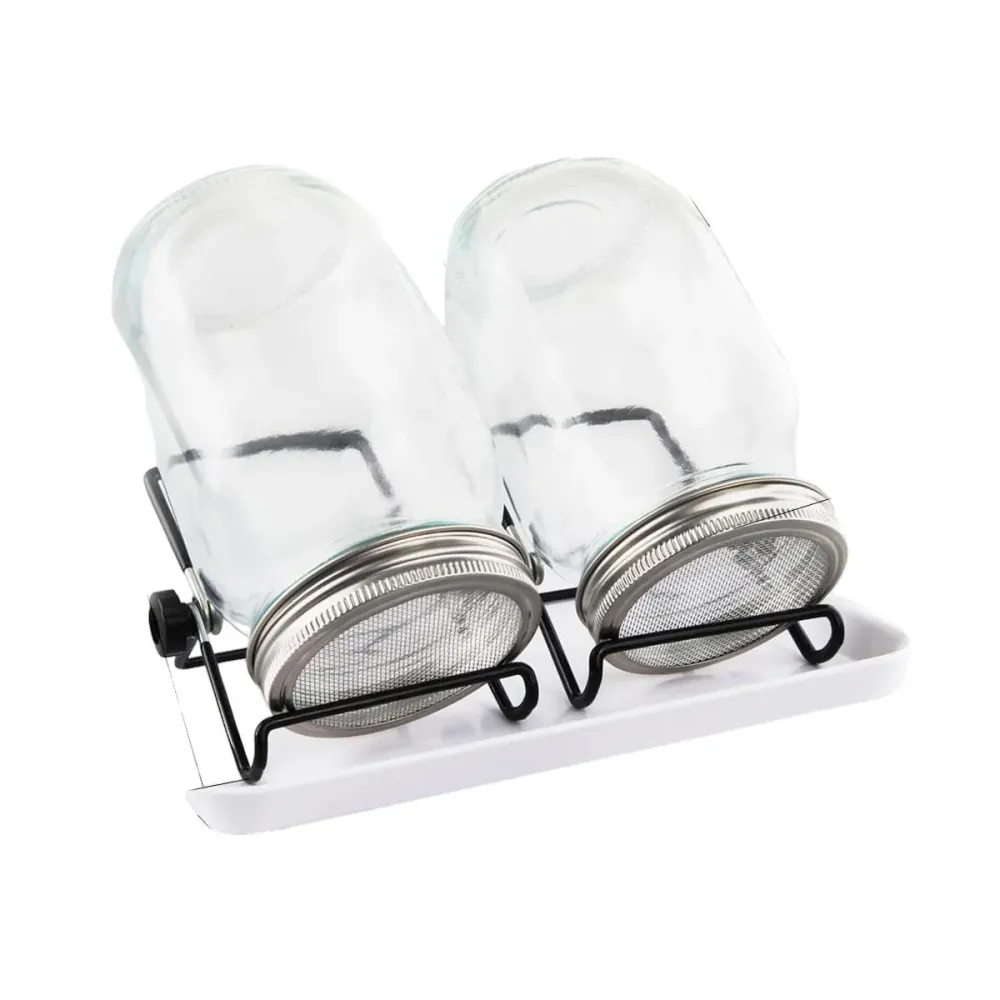 Kiemglas - 2 Stuks - 1000ML - Kiempot set - Groente kiemen - Kiempotten voor Kiemgroenten - Inclusief Houder