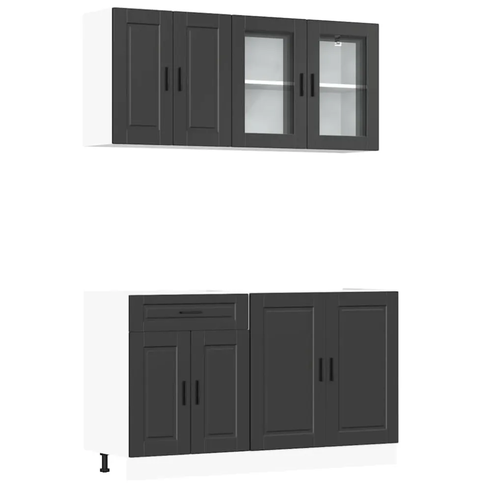4-delige Keukenkastenset Kalmar bewerkt hout zwart 180 x 90 cm