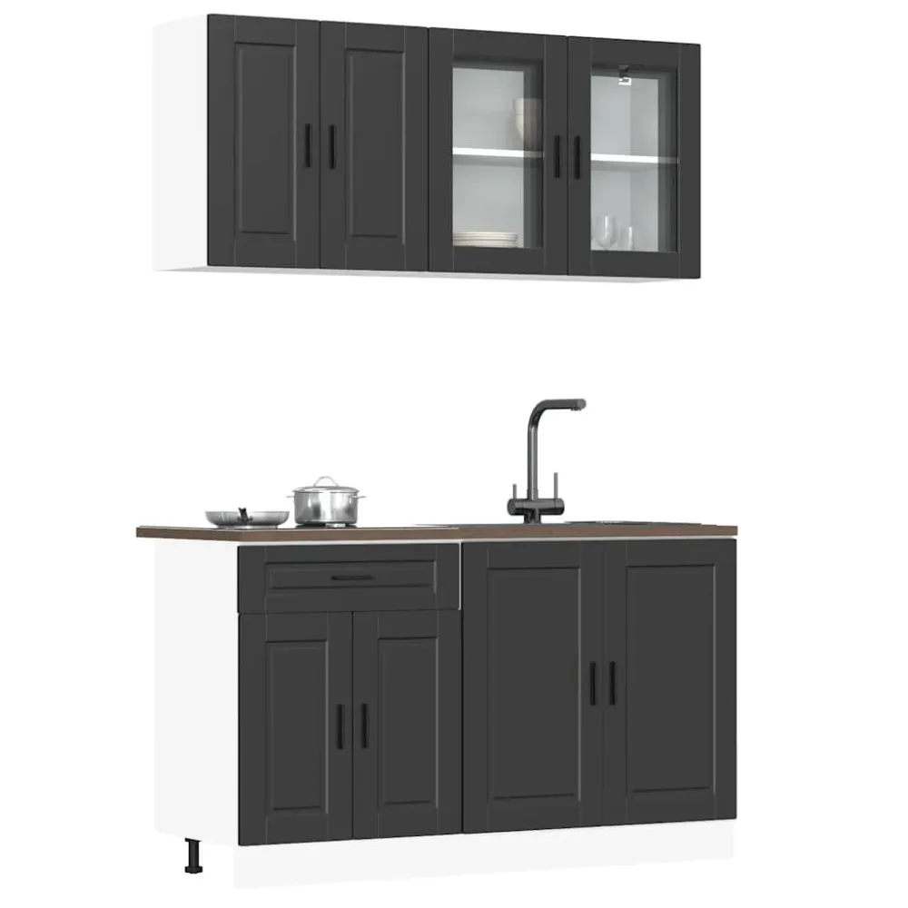 4-delige Keukenkastenset Kalmar bewerkt hout zwart 180 x 90 cm
