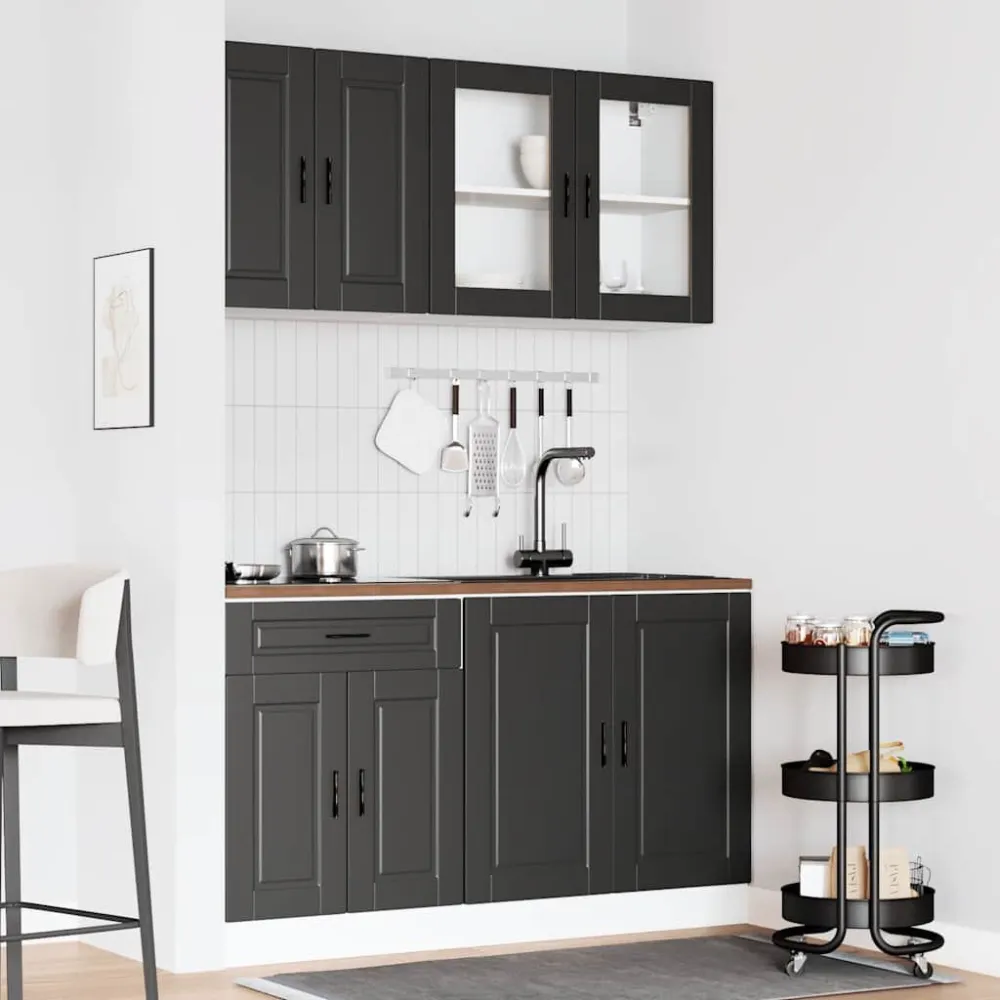 4-delige Keukenkastenset Kalmar bewerkt hout zwart 180 x 90 cm