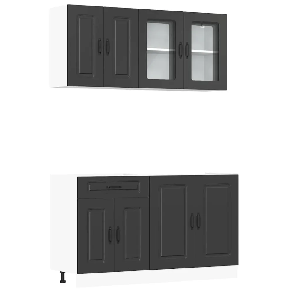 Minimalistisch 4-delige Keukenkastenset Kalmar bewerkt hout zwart