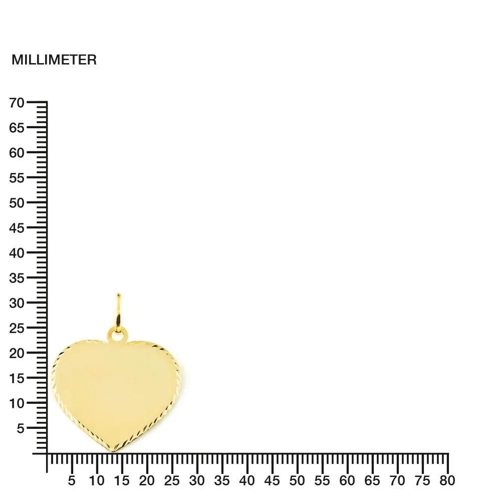 9ct Yellow Gold Individueel Medal Heart Sparkle Texture 22 x 22 mm