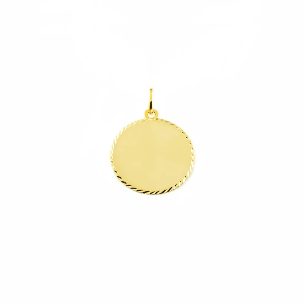9ct Yellow Gold Individueel Round Shiny Textured Medal 22 x 22 mm
