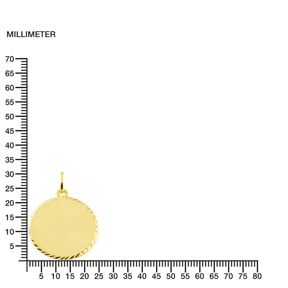9ct Yellow Gold Individueel Round Shiny Textured Medal 22 x 22 mm