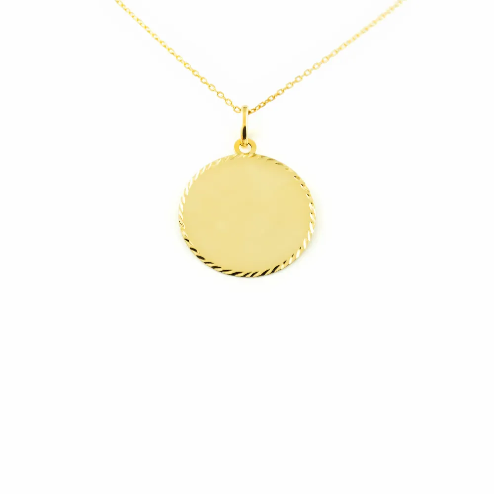 9ct Yellow Gold Personalized Round Shiny Geruwd Medal 22 x 22 mm