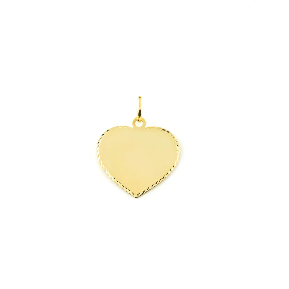 9ct Yellow Verguld Personalized Medal Heart Sparkle Texture 22 x 22 mm