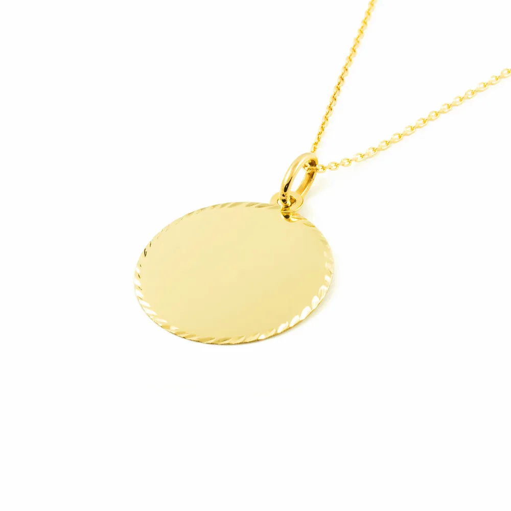 9ct Zonnegeel Gold Personalized Round Shiny Textured Medal 22 x 22 mm
