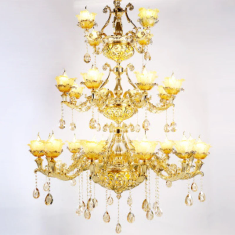 Bloemblaadje woonkamer hangende kroonluchter amber getextureerd glas modernisme hanglamp goud