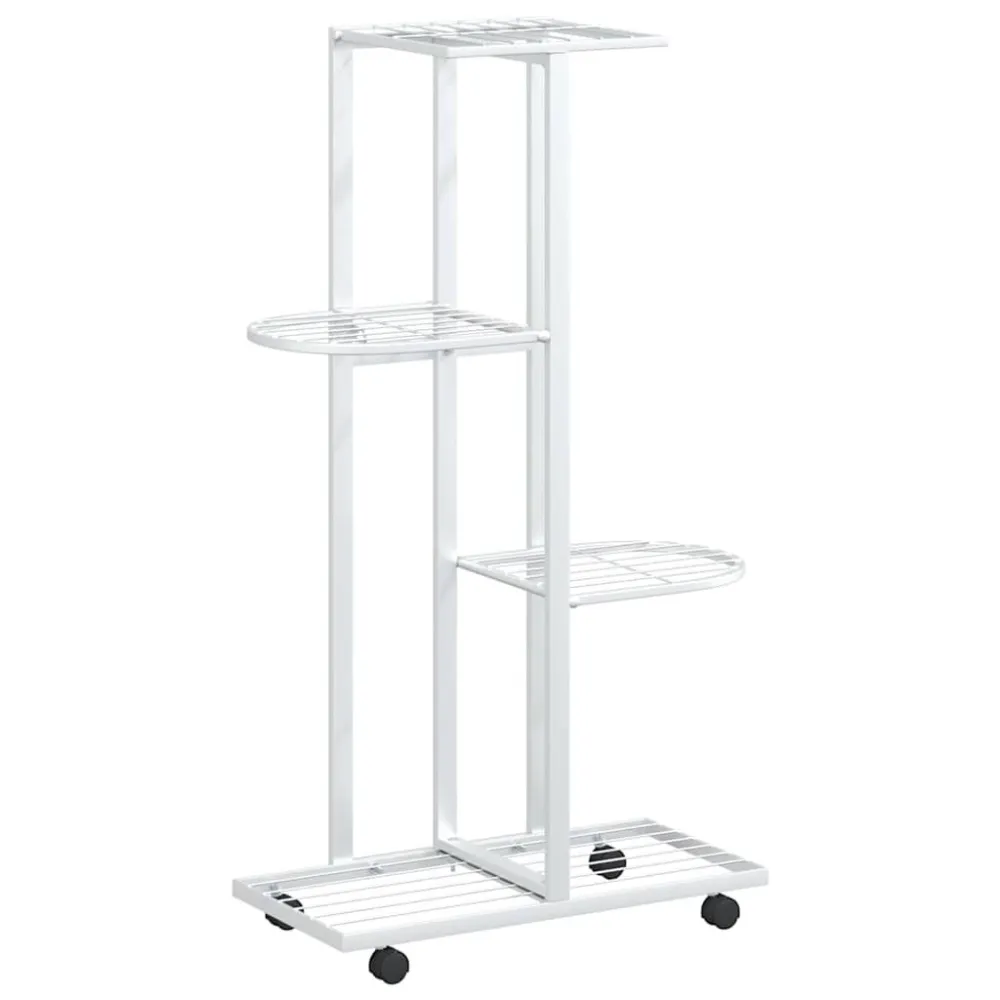Bloemenstandaard met wielen 4-laags 44x23x80 cm ijzer wit